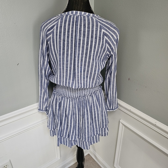 Rails Size S Jasmine Mini Dress Tie-Neck Smocked-Waist Azure Striped Lin… - Picture 7 of 16